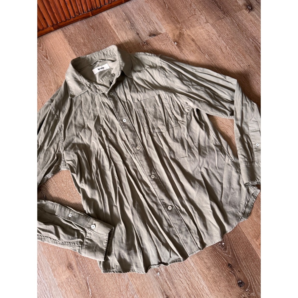 Buck Mason Mens XL Sage Green Khaki Cotton Rayon Button Down Shirt